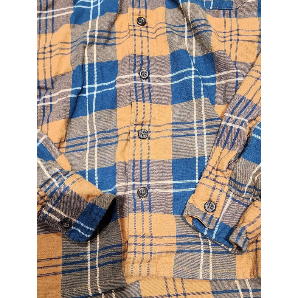Quiksilver Plaid Flannel Hooded Shirt Long Sleeve Button Up Blue Tan Kids Large - Picture 3 of 6